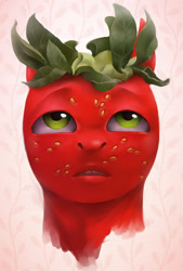 Size: 643x952 | Tagged: dead source, safe, artist:pig-fish, imported from derpibooru, oc, oc only, oc:berrybon, pony, food, ponified, solo, strawberry