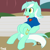 Size: 1024x1024 | Tagged: safe, artist:timidwithapen, imported from derpibooru, lyra heartstrings, pony, bench, clothes, female, shirt, sitting, solo, superman, tongue out