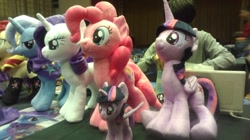 Size: 600x337 | Tagged: safe, artist:nekokevin, imported from derpibooru, pinkie pie, rarity, trixie, twilight sparkle, alicorn, pony, irl, photo, plushie, taiwan ponycon, twilight sparkle (alicorn)
