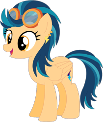 Size: 1024x1220 | Tagged: dead source, safe, artist:ra1nb0wk1tty, imported from derpibooru, indigo zap, pegasus, pony, ear piercing, equestria girls ponified, female, goggles, mare, piercing, ponified, simple background, solo, transparent background