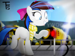 Size: 1760x1307 | Tagged: safe, artist:thefunnysmile, imported from derpibooru, oc, oc only, oc:breezy, pony, 3d, bomb, breezybetes, clothes, cute, gmod, happy, lens flare, red button, scarf, smiling, solo, weapon