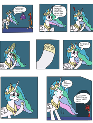 Size: 3120x4160 | Tagged: safe, artist:supahdonarudo, imported from derpibooru, philomena, princess celestia, oc, oc:ironyoshi, phoenix, pony, comic, crying, depressedia, exclamation point, implied princess luna, magic, meta, naughty nautical neighbors, night, quill, sad, senpai, smiley face, spongebob squarepants, telekinesis, the gang's all here