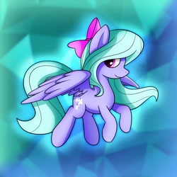 Size: 2550x2550 | Tagged: safe, artist:conniethecasanova, artist:flamevulture17, imported from derpibooru, flitter, pegasus, pony, abstract background, bow, cute, female, flitterbetes, flying, happy, looking at you, mare, partially open wings, smiling, solo, wings