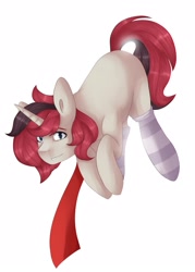 Size: 1543x2160 | Tagged: artist needed, source needed, safe, imported from derpibooru, oc, oc only, pony, unicorn, clothes, scarf, simple background, socks, solo, striped socks, white background