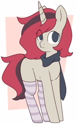 Size: 1337x2160 | Tagged: artist needed, source needed, safe, imported from derpibooru, oc, oc only, pony, unicorn, clothes, scarf, socks, solo, striped socks