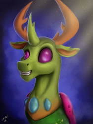 Size: 1200x1600 | Tagged: safe, artist:vittorionobile, imported from derpibooru, thorax, changedling, changeling, grin, king thorax, looking at you, male, smiling, solo