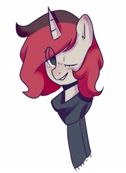 Size: 1569x2160 | Tagged: artist needed, source needed, safe, imported from derpibooru, oc, oc only, pony, unicorn, clothes, scarf, solo