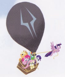 Size: 523x620 | Tagged: safe, imported from derpibooru, applejack, fluttershy, pinkie pie, rainbow dash, rarity, spike, twilight sparkle, alicorn, dragon, my little pony: the movie, the great princess caper, hot air balloon, mane seven, mane six, twilight sparkle (alicorn)