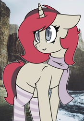 Size: 1396x2000 | Tagged: artist needed, source needed, safe, imported from derpibooru, oc, oc only, pony, unicorn, clothes, scarf, socks, solo, striped socks