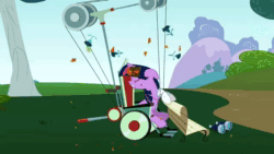 Size: 640x360 | Tagged: safe, imported from derpibooru, screencap, crafty crate, derpy hooves, dizzy twister, merry may, orange swirl, parasol, sunshower raindrops, twilight sparkle, pegasus, pony, unicorn, feeling pinkie keen, season 1, abuse, animated, anvil, cart, cartoon physics, handicapped, musical instrument, ouch, piano, skywagon, slapstick, sound, twilybuse, webm