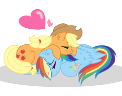 Size: 1078x848 | Tagged: safe, artist:cloudysunshine1914, imported from derpibooru, applejack, rainbow dash, earth pony, pegasus, pony, appledash, eyes closed, female, lesbian, mare, shipping
