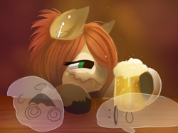 Size: 600x450 | Tagged: safe, artist:nutty-stardragon, imported from derpibooru, oc, oc only, oc:spectra, ghost, pony, alcohol, beer, drunk, solo