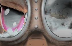 Size: 1115x717 | Tagged: artist needed, safe, artist:mwr247, imported from derpibooru, scootaloo, pony, fanfic:end of ponies, airship, ambiguous gender, fanfic, fanfic art, goggles, reflection, solo