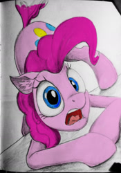 Size: 1414x2024 | Tagged: safe, artist:ponsce, imported from derpibooru, pinkie pie, pony, female, gasp, open mouth, solo, traditional art
