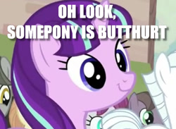 Size: 590x431 | Tagged: safe, edit, edited screencap, imported from derpibooru, screencap, double diamond, starlight glimmer, pony, unicorn, the cutie map, butthurt, c:, caption, cute, equalized, equalized mane, female, glimmerbetes, image macro, mare, meme, observer, reaction image, rosemary, s5 starlight, smiling, solo focus