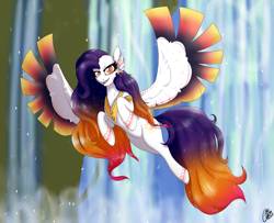 Size: 2391x1941 | Tagged: safe, artist:teagem, imported from derpibooru, oc, oc only, oc:sunshine, pony, spread wings, waterfall, wings