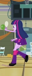 Size: 454x1080 | Tagged: safe, imported from derpibooru, screencap, twilight sparkle, equestria girls, equestria girls (movie), balloon, clothes, female, leg warmers, pleated skirt, shoes, skirt, solo