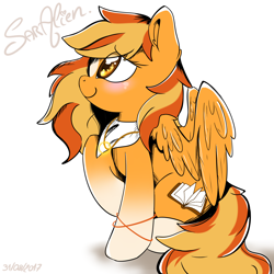 Size: 2000x2000 | Tagged: safe, artist:saralien, imported from derpibooru, oc, oc only, oc:serenity, pegasus, pony, blushing, cute