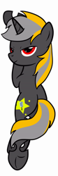 Size: 5907x17717 | Tagged: safe, artist:mimicproductions, imported from derpibooru, oc, oc only, oc:optic t-bone, changeling, pony, unicorn, absurd resolution, body pillow, body pillow design, changeling hooves, changeling oc, cutie mark, gray coat, half-closed eyes, lidded eyes, looking at you, looking back, looking back at you, lying, red eyes, seductive look, smiling, solo, yellow changeling