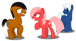 Size: 3967x2138 | Tagged: safe, artist:mandash1996, imported from derpibooru, oc, oc only, oc:chiprodash, oc:downvote, oc:snowy knight, pony, derpibooru, angry, derpibooru ponified, dowy, meta, ponified, scared, simple background, transparent background, vector