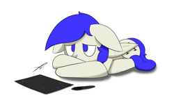 Size: 2560x1440 | Tagged: safe, artist:platenjack, imported from derpibooru, oc, oc only, oc:platen, pony, floppy ears, sad, simple background, solo, tablet, white background