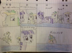 Size: 2592x1936 | Tagged: safe, artist:didgereethebrony, imported from derpibooru, derpy hooves, twilight sparkle, oc, oc:didgeree, alicorn, pony, flood, flooding, lined paper, listing, sinking ship, traditional art, twilight sparkle (alicorn)