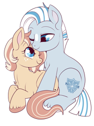 Size: 683x907 | Tagged: safe, artist:lulubell, imported from derpibooru, oc, oc only, oc:frost, oc:lulubell, earth pony, pony, unicorn, chibi, female, frostbell, male, mare, nuzzling, oc x oc, shipping, stallion, straight