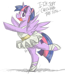 Size: 1500x1711 | Tagged: safe, artist:flutterthrash, imported from derpibooru, twilight sparkle, alicorn, pony, a royal problem, ballerina, ballet, blushing, clothes, cute, female, mare, newbie artist training grounds, simple background, tutu, tutu cute, twiabetes, twilarina, twilight sparkle (alicorn)