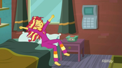 Size: 1280x720 | Tagged: safe, imported from derpibooru, screencap, sunset shimmer, eqg summertime shorts, equestria girls, monday blues, feet, female, sunset's apartment, the ass was fat