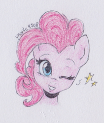 Size: 547x649 | Tagged: safe, artist:marta4708, imported from derpibooru, pinkie pie, earth pony, pony, bust, female, mare, one eye closed, portrait, solo, traditional art, wink