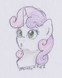 Size: 357x451 | Tagged: safe, artist:marta4708, imported from derpibooru, sweetie belle, pony, unicorn, bust, female, filly, portrait, solo, traditional art