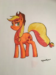 Size: 3024x4032 | Tagged: safe, artist:hypno, imported from derpibooru, applejack, pony, female, hat, solo, traditional art