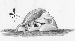 Size: 819x446 | Tagged: safe, artist:t72b, derpibooru exclusive, imported from derpibooru, marble pie, earth pony, pony, female, grayscale, heartbreak, monochrome, sad, solo, traditional art