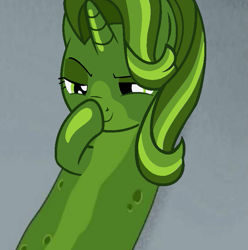 Size: 721x728 | Tagged: safe, imported from derpibooru, starlight glimmer, pony, 4chan, boop, exploitable meme, food, glimmerposting, meme, pickle, pickle rick, rick and morty, self-boop, smug, smuglight glimmer