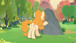 Size: 1280x720 | Tagged: safe, imported from derpibooru, screencap, pear butter, earth pony, pony, the perfect pear, butt, female, mare, pear tree, plot, solo