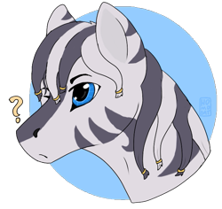 Size: 677x639 | Tagged: safe, artist:catmele0n, imported from derpibooru, oc, oc only, oc:ruzeth, zebra, bust, portrait, question mark, simple background, solo, transparent background