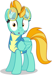 Size: 2800x4000 | Tagged: safe, artist:tomfraggle, imported from derpibooru, lightning dust, pegasus, pony, :o, absurd resolution, cadet, clothes, female, goggles, mare, open mouth, shocked, simple background, solo, transparent background, uniform, vector, wonderbolt trainee uniform