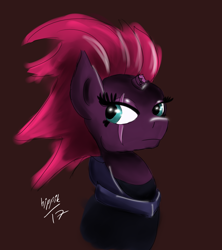 Size: 1936x2183 | Tagged: safe, artist:hippik, imported from derpibooru, tempest shadow, pony, unicorn, my little pony: the movie, broken horn, bust, eye scar, female, mare, scar, simple background, solo