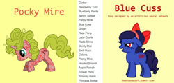 Size: 1319x633 | Tagged: safe, imported from derpibooru, oc, oc only, oc:blue cuss, oc:pocky mire, pony, pony creator, neural network