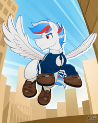 Size: 900x1124 | Tagged: safe, artist:bcpony, imported from derpibooru, oc, oc only, oc:wind chaser, pegasus, pony, clothes, commission, jacket, male, shoes, varsity jacket