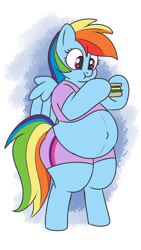 Size: 810x1440 | Tagged: safe, artist:andelai, imported from derpibooru, rainbow dash, pegasus, pony, belly, bipedal, clothes, eating, female, food, mare, preggo dash, pregnant, sandwich, shorts, simple background, solo, transparent background