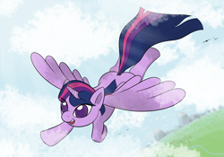 Size: 3394x2376 | Tagged: safe, artist:underwoodart, imported from derpibooru, twilight sparkle, alicorn, pony, cloud, female, flying, high res, solo, twilight sparkle (alicorn)