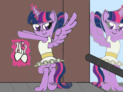 Size: 2048x1536 | Tagged: safe, artist:darkknighthoof, artist:icey-wicey-1517, artist:icicle-wicicle-1517, imported from derpibooru, twilight sparkle, alicorn, pony, alternate hairstyle, ballerina, ballet slippers, bedroom eyes, butt, clothes, colored, digital art, exercise, female, fetish, glowing horn, hoof fetish, hooves, magic, mare, mirror, plot, sketch, solo, stretching, tutu, twilarina, twilight sparkle (alicorn), underhoof, wing hole, wings