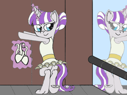 Size: 2048x1536 | Tagged: safe, artist:darkknighthoof, artist:icey-wicey-1517, artist:icicle-wicicle-1517, imported from derpibooru, twilight velvet, pony, unicorn, alternate hairstyle, ballerina, ballet slippers, bedroom eyes, butt, clothes, colored, digital art, exercise, female, fetish, glowing horn, hoof fetish, hooves, mare, mirror, plot, recolor, sketch, solo, stretching, tutu, underhoof