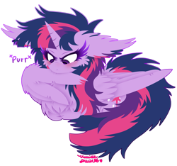 Size: 1891x1770 | Tagged: safe, artist:vanillaswirl6, imported from derpibooru, part of a set, twilight sparkle, alicorn, pony, behaving like a cat, blushing, cheek fluff, chest fluff, colored pupils, cute, ear fluff, female, floppy ears, fluffy, hnnng, mare, ponyloaf, preening, prone, purring, scrunchy face, signature, simple background, solo, transparent background, twiabetes, twilight sparkle (alicorn), unshorn fetlocks, wing noms