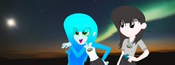 Size: 3000x1113 | Tagged: safe, edit, editor:theodysseyedits, imported from derpibooru, oc, oc only, oc:ajess, oc:unknown, unnamed oc, equestria girls, aurora borealis, base used, night, plushie