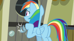 Size: 1280x720 | Tagged: safe, imported from derpibooru, screencap, rainbow dash, pegasus, pony, daring done?, butt, female, mare, plot, rainbutt dash, raised hoof, solo