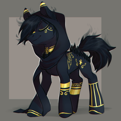 Size: 1000x1000 | Tagged: safe, artist:lightning-stars, artist:ls_skylight, imported from derpibooru, oc, oc only, earth pony, pony, ankh, anubis, egyptian, ponified, smiling, solo