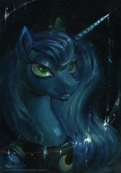 Size: 895x1280 | Tagged: safe, artist:satynapaper, imported from derpibooru, princess luna, alicorn, bust, female, mare, portrait, solo, traditional art