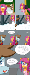 Size: 1600x4000 | Tagged: safe, artist:jake heritagu, imported from derpibooru, chip mint, rain catcher, scootaloo, oc, oc:sandy hooves, pony, comic:ask motherly scootaloo, christmas sweater, clothes, comic, hairpin, motherly scootaloo, scarf, snow, sweater, sweatshirt, trash bag, trash can